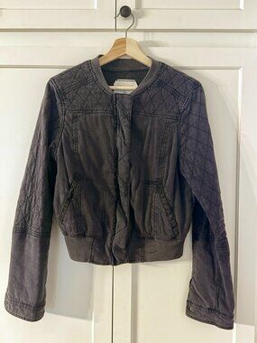Anthropologie Hei Hei Women's Quilted Bomber Jacket in Charcoal Gray